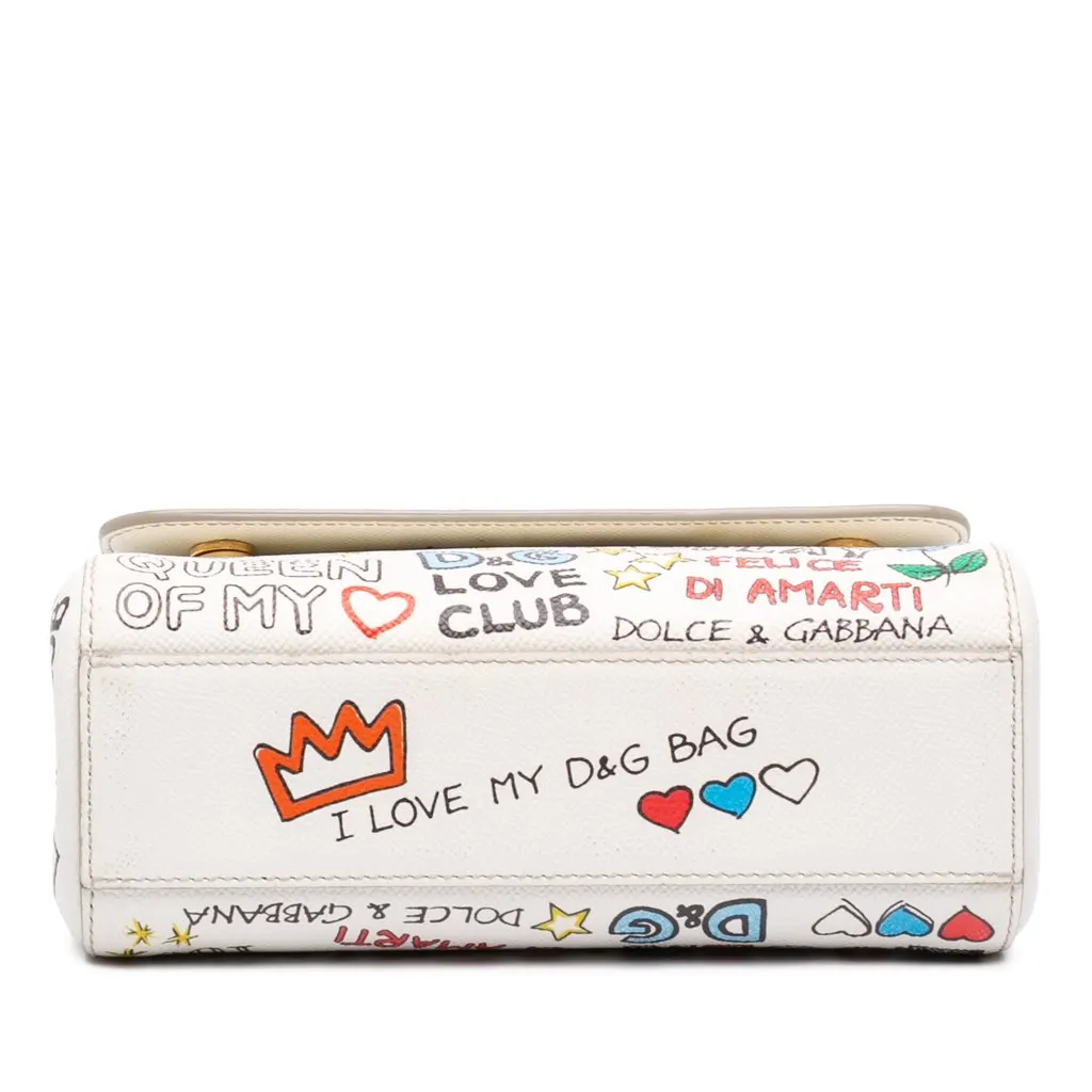 Dolce & Gabbana Small Dauphine Graffiti Printed Leather Miss Sicily Satchel White Leather Very good - Inside View