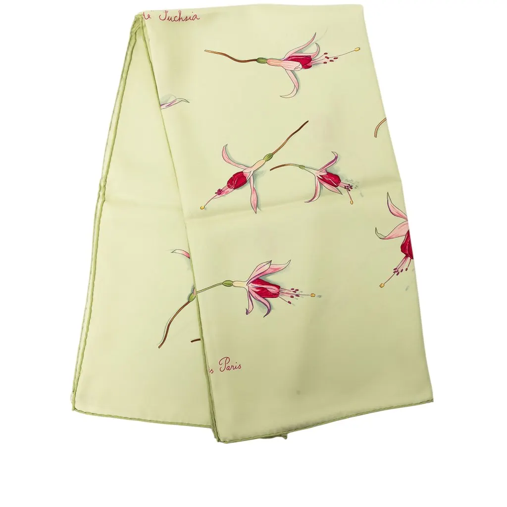 Hermès Fleurs de Fuchsia Silk Scarf 90 Green Silk Good - Front View
