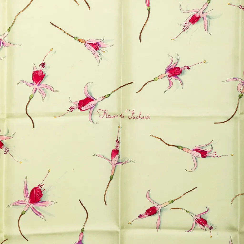 Hermès Fleurs de Fuchsia Silk Scarf 90 Green Silk Good - Back View