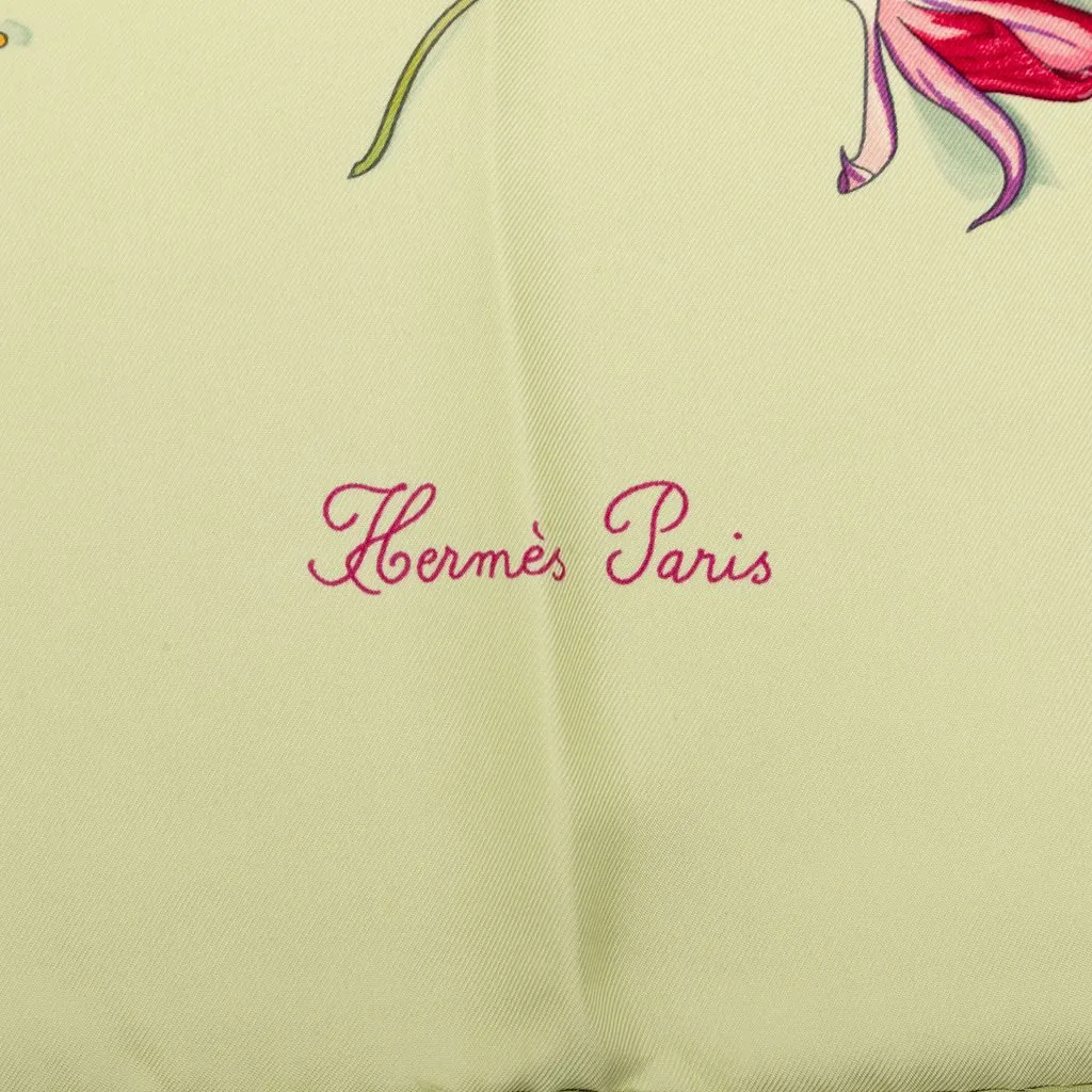 Hermès Fleurs de Fuchsia Silk Scarf 90 Green Silk Good - Inside View