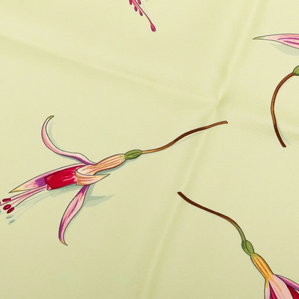 Hermès Fleurs de Fuchsia Silk Scarf 90 Green Silk Good - Box View