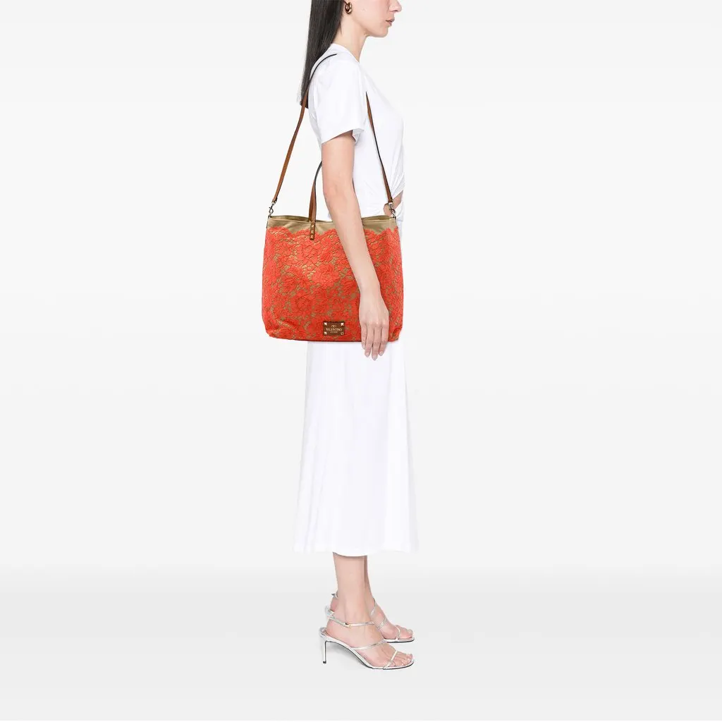 Valentino Canvas Rockstud Glam Lace Reversible Tote Orange Very good - Box View