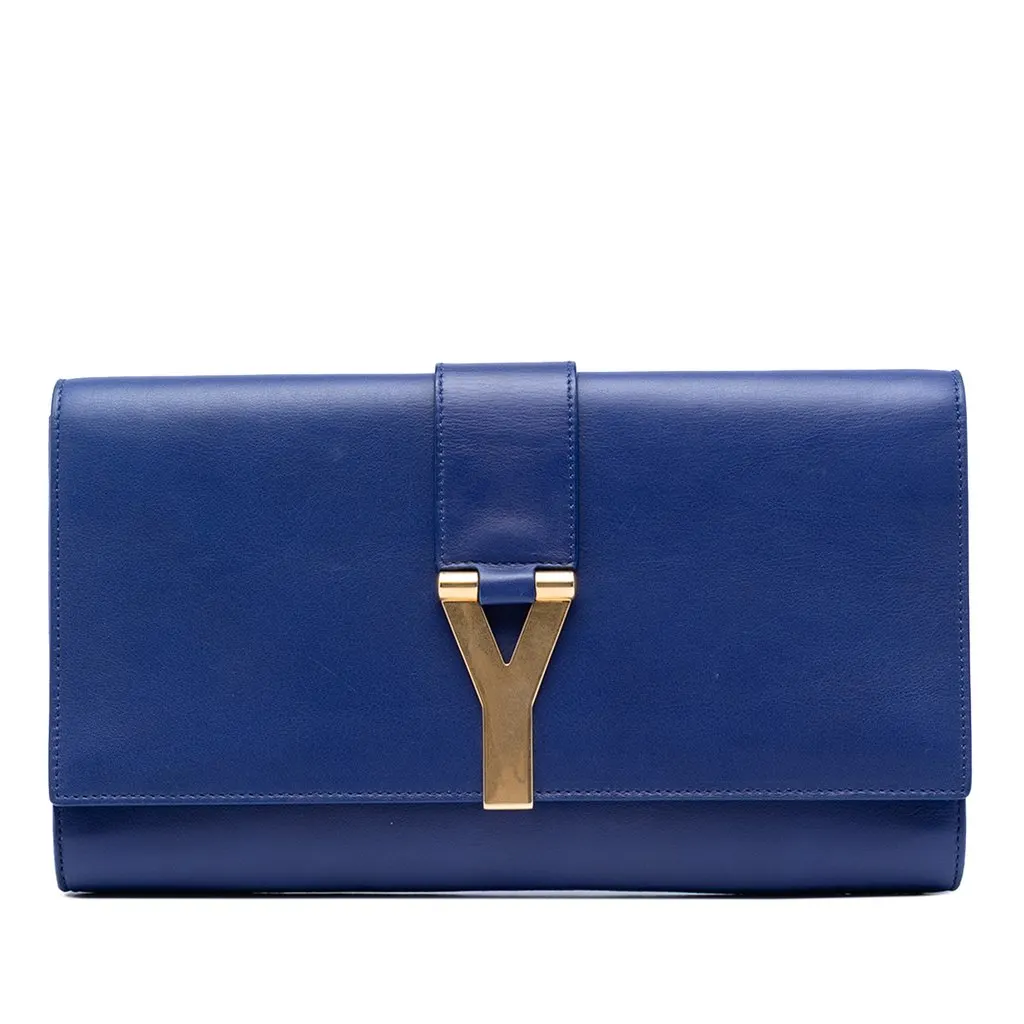 Saint Laurent Leather Chyc Ligne Clutch Blue Leather Very good - Front View