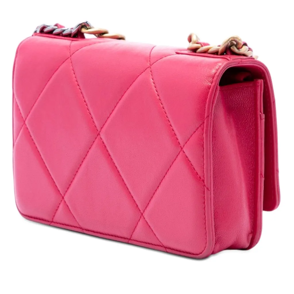 Chanel Quilted Lambskin 19 Wallet on Chain Pink Leather Very good - Back View