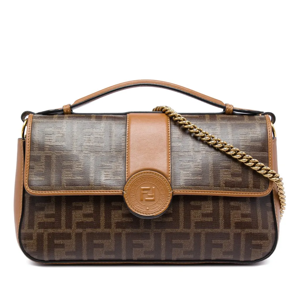 Fendi Zucca Crystal Double F Baguette Satchel Brown Very good - Front View