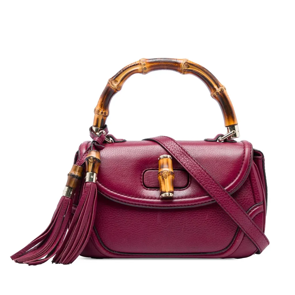 Gucci Medium Calfskin New Bamboo Satchel Red Leather Very good - Front View