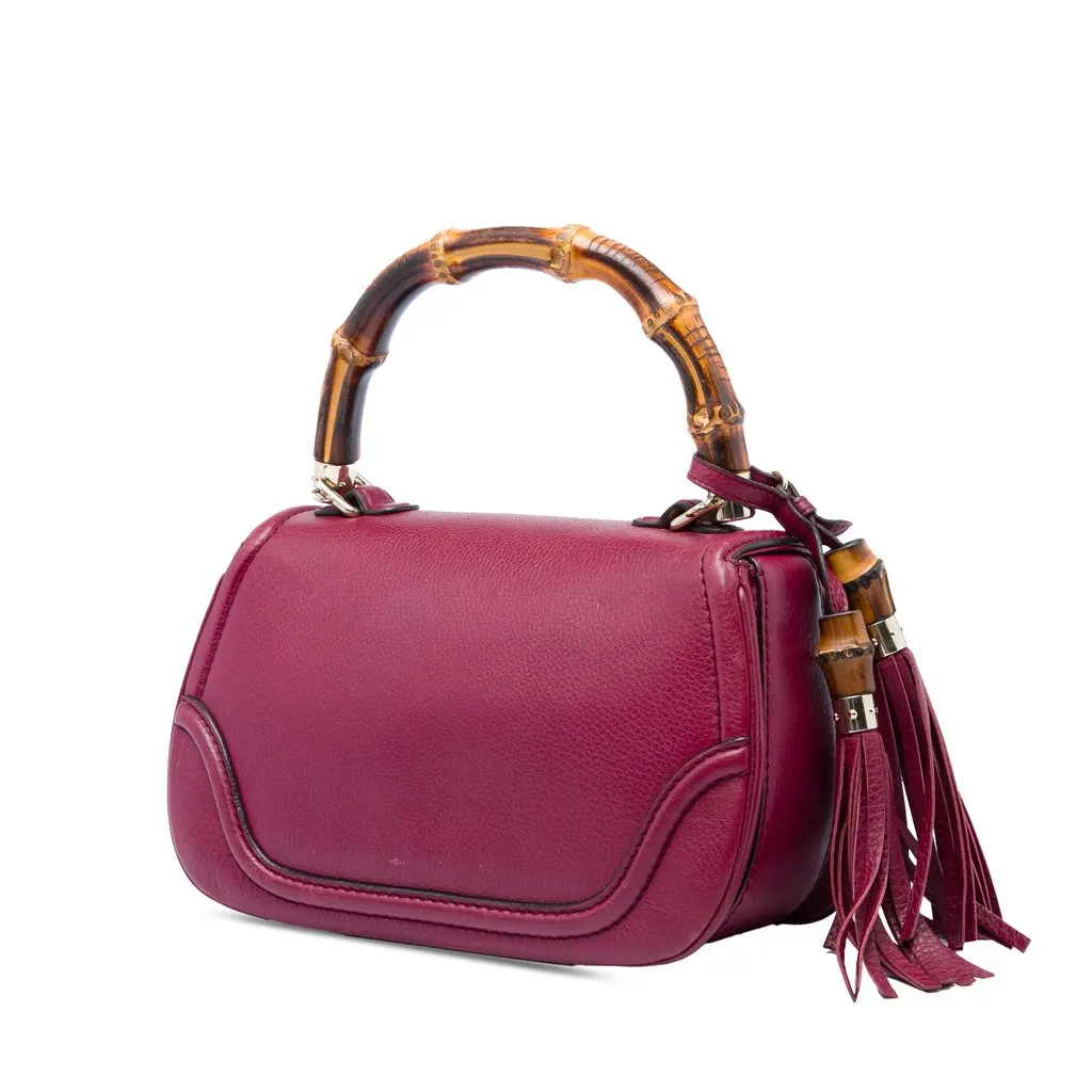 Gucci Medium Calfskin New Bamboo Satchel Red Leather Very good - Back View