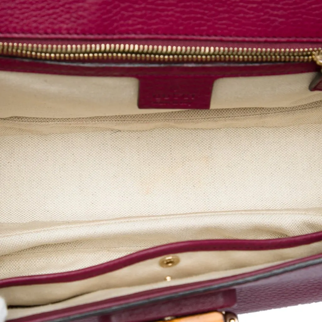Gucci Medium Calfskin New Bamboo Satchel Red Leather Very good - Model View
