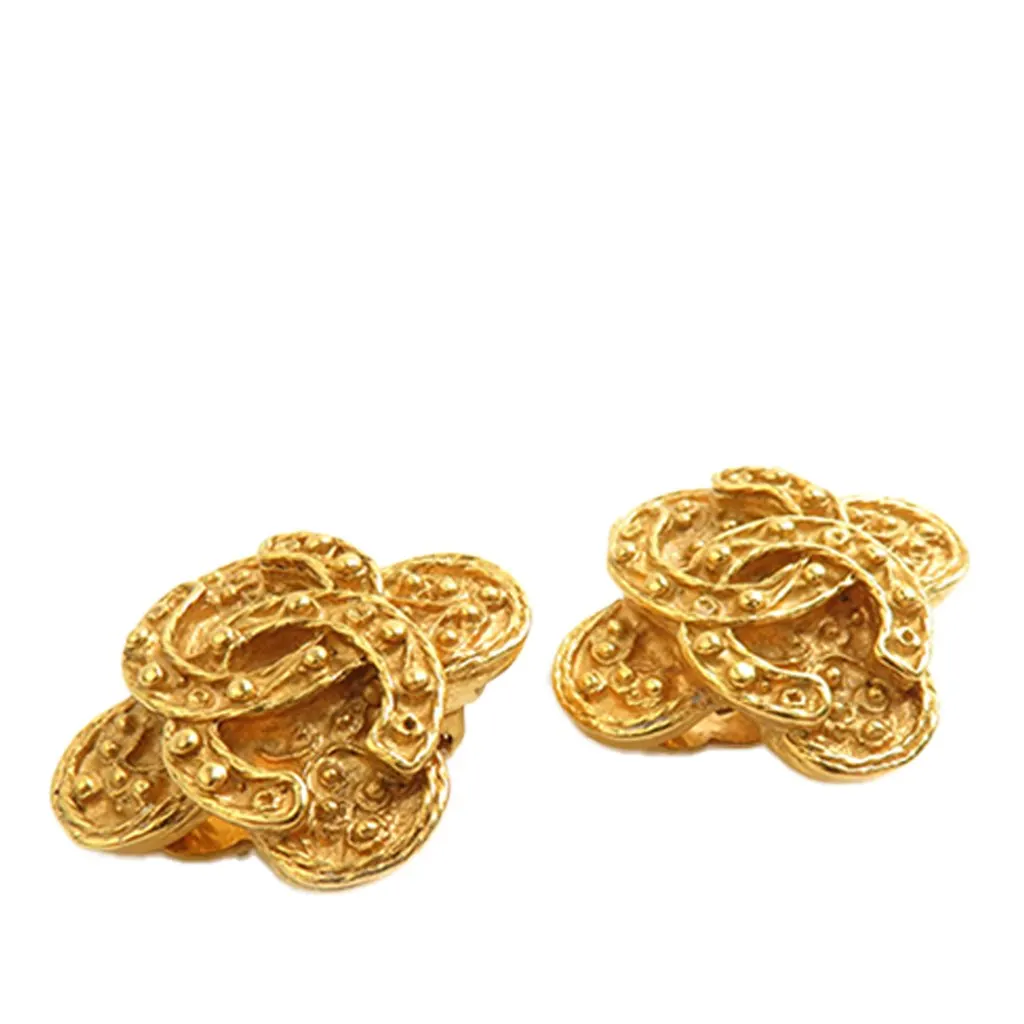 Chanel CC Gold Plated Clover Clip On Earrings Gold Metal Very good - Back View