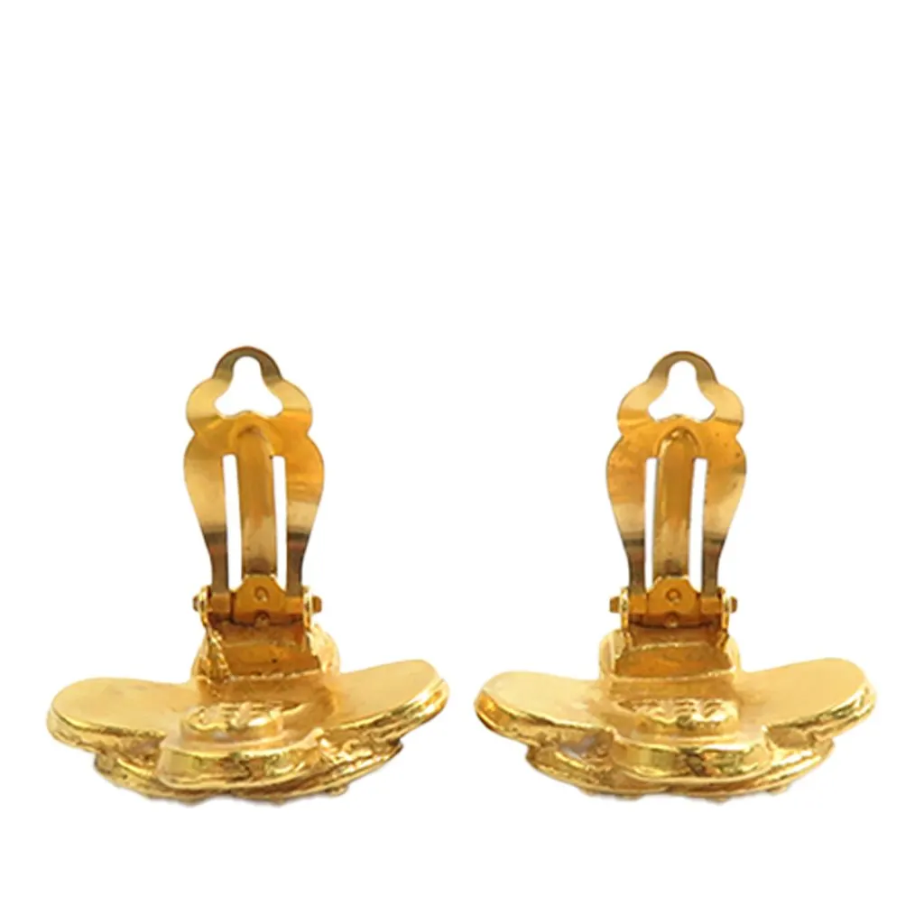 Chanel CC Gold Plated Clover Clip On Earrings Gold Metal Very good - Inside View