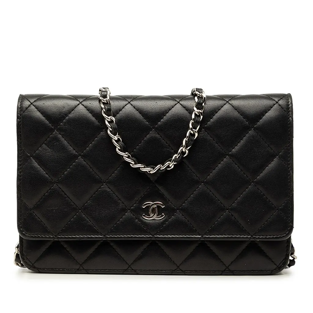 Chanel CC Quilted Lambskin Wallet On Chain Black Leather Very good - Front View