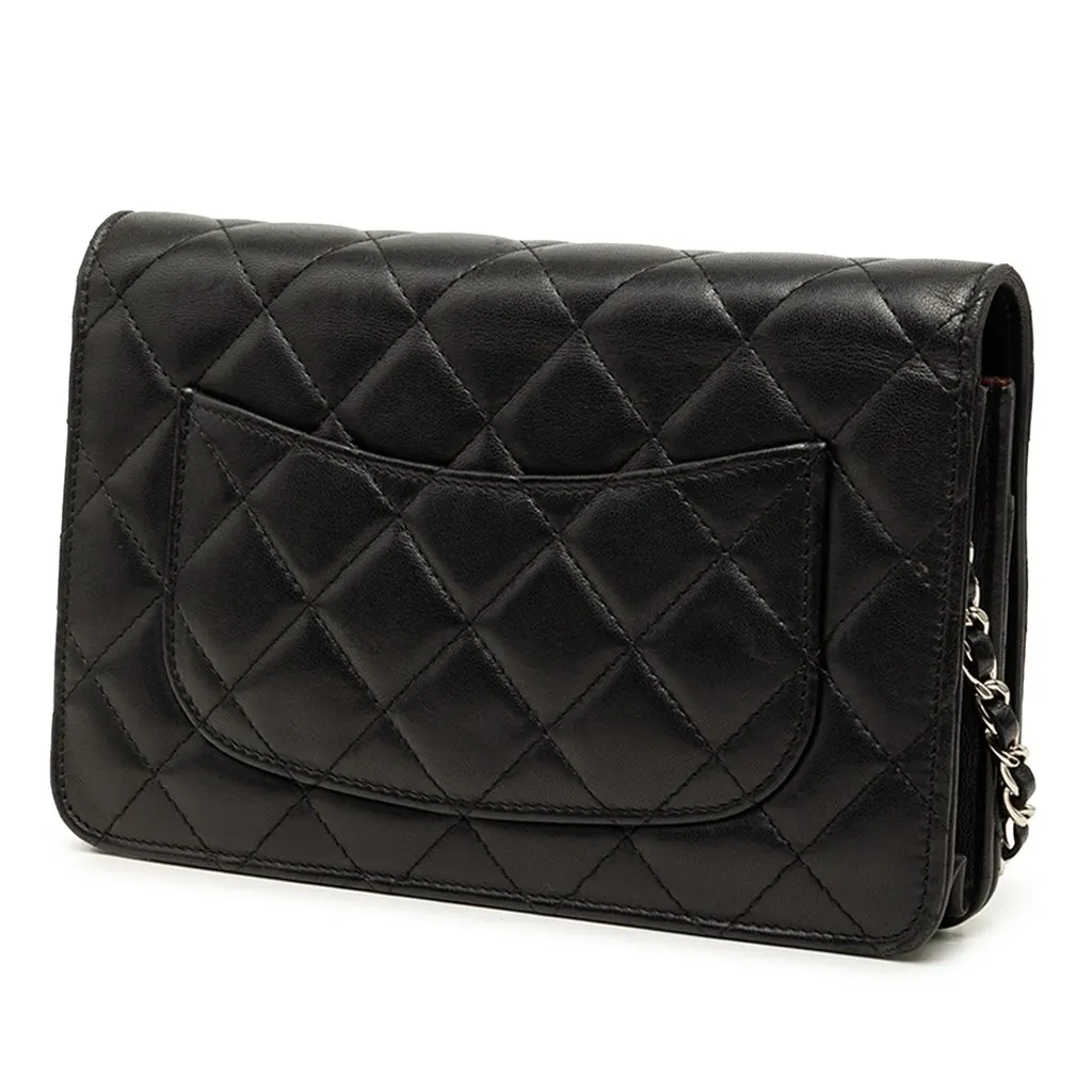 Chanel CC Quilted Lambskin Wallet On Chain Black Leather Very good - Back View