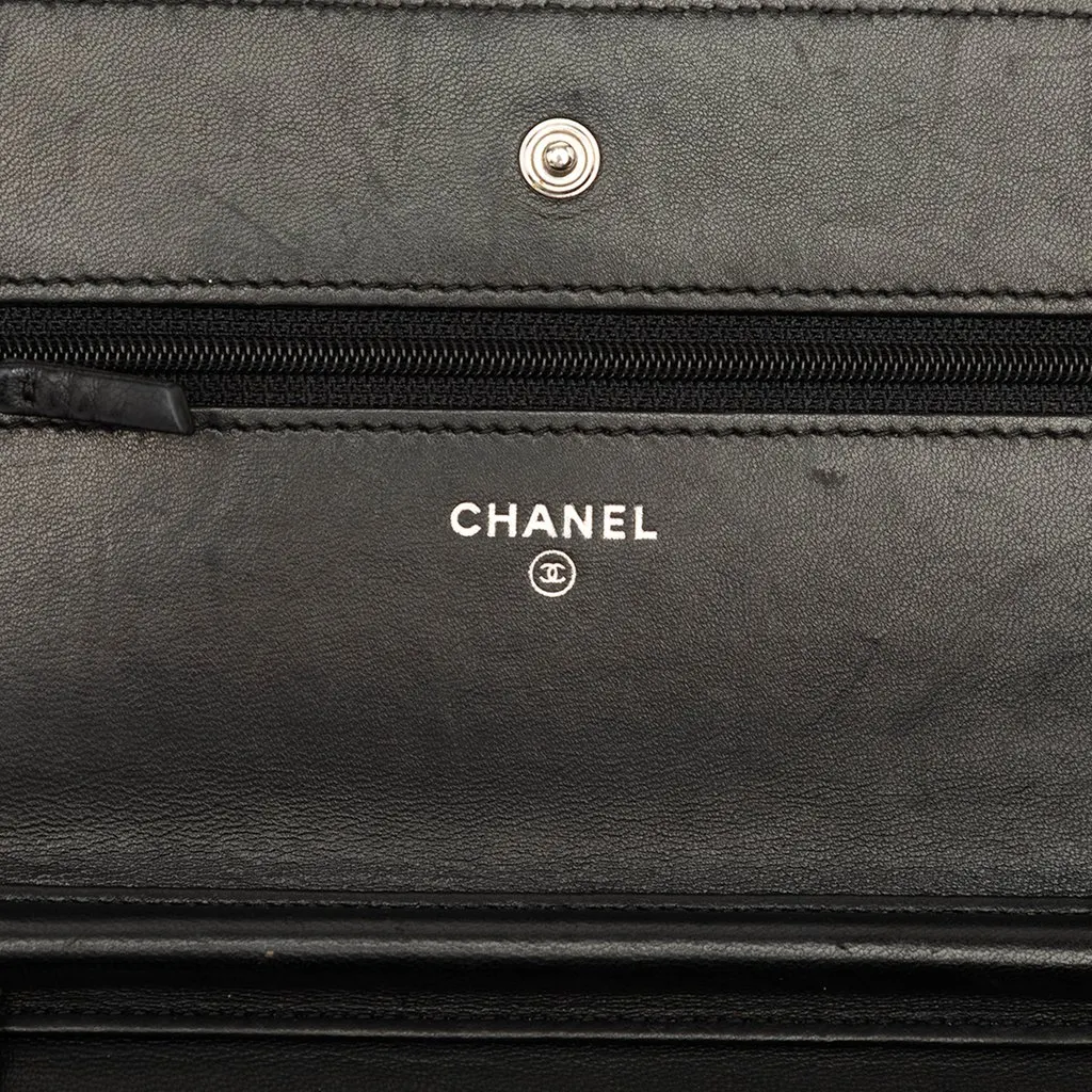 Chanel CC Quilted Lambskin Wallet On Chain Black Leather Very good - Box View
