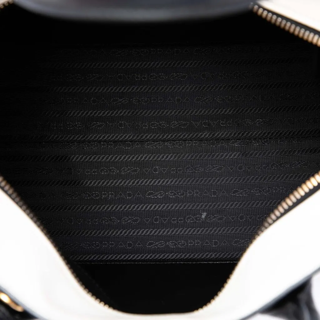 Prada Bicolor Saffiano and City Calf Esplanade Satchel White Leather Good - Model View