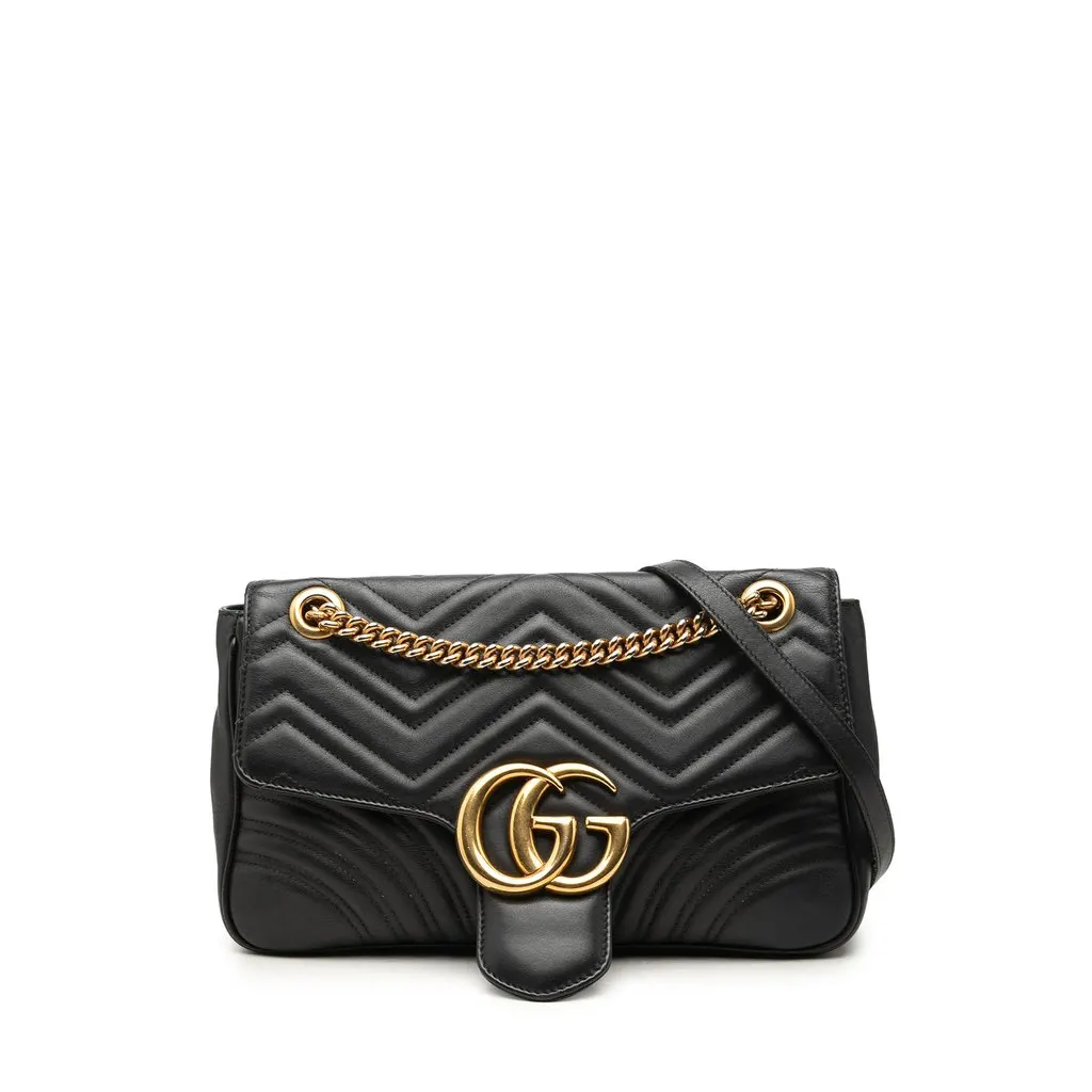 Gucci Large GG Marmont Matelasse Calfskin Shoulder Bag Black Leather Good - Front View