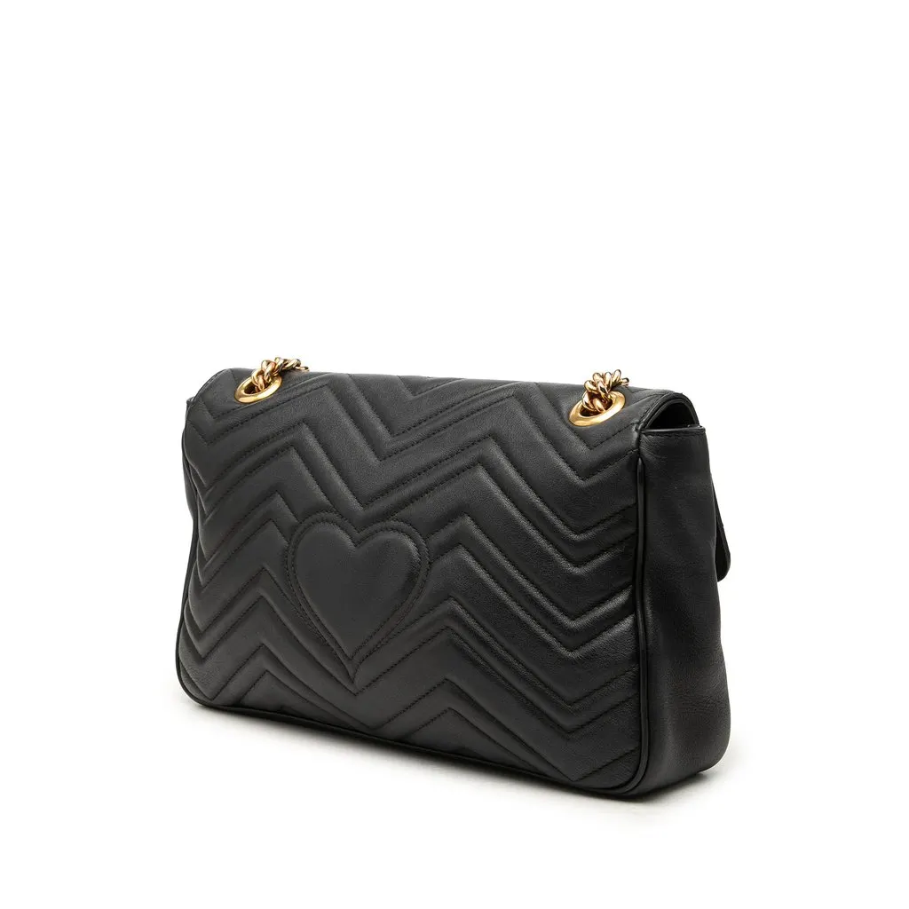 Gucci Large GG Marmont Matelasse Calfskin Shoulder Bag Black Leather Good - Back View