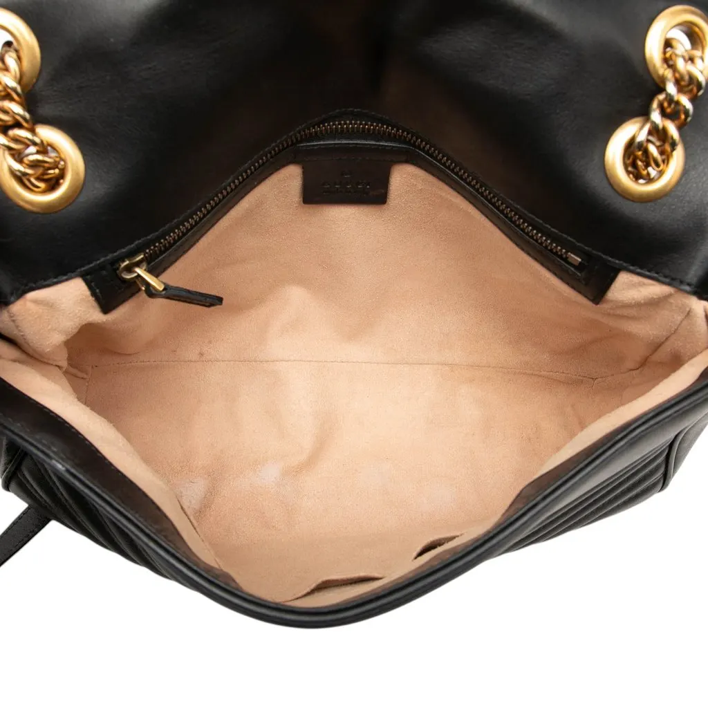 Gucci Large GG Marmont Matelasse Calfskin Shoulder Bag Black Leather Good - Model View