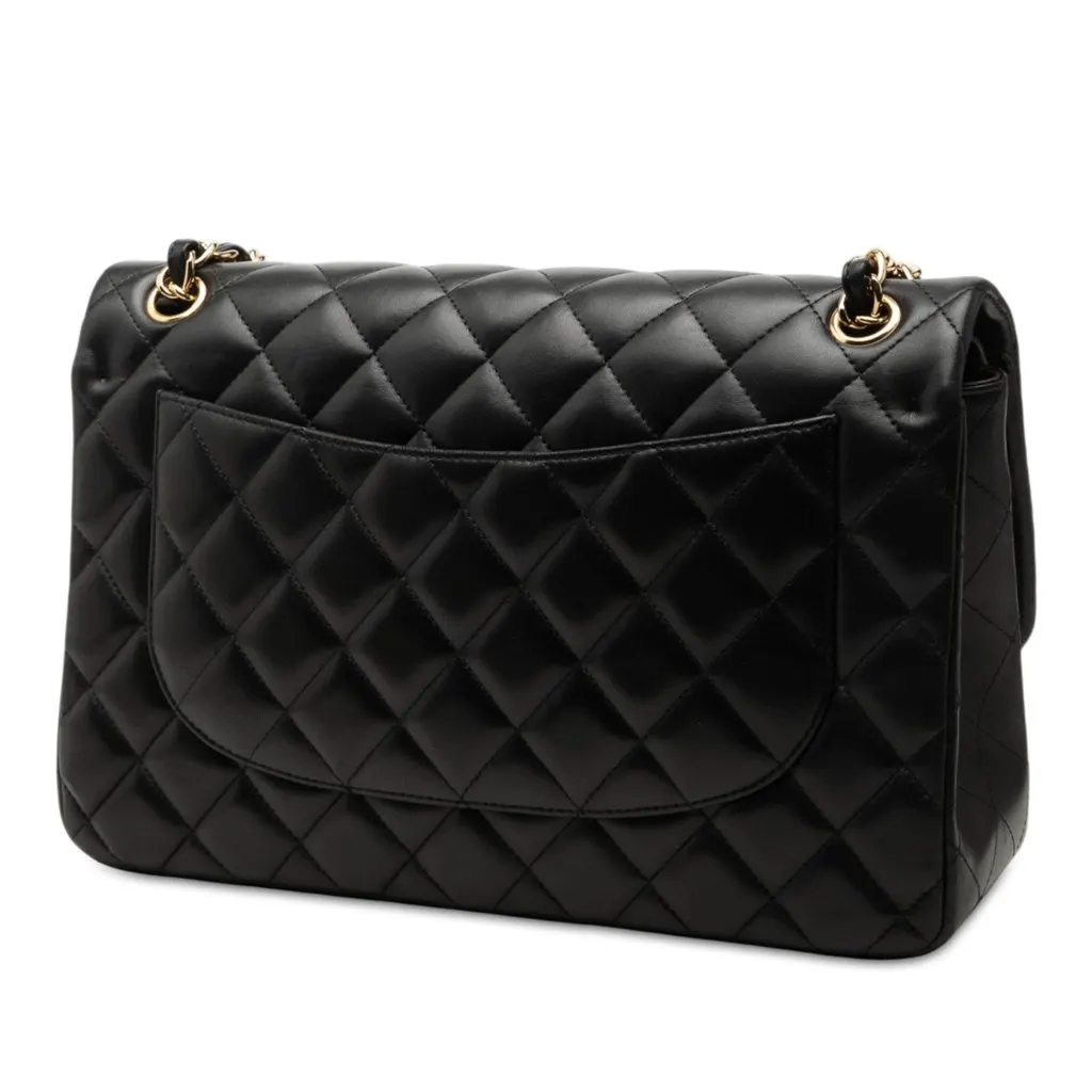 Chanel Jumbo Classic Lambskin Double Flap Black Leather Very good - Back View