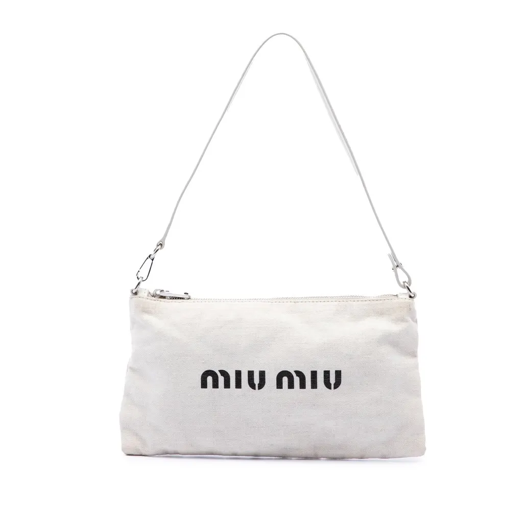 Miu Miu Canvas Logo Pochette White Very good - Front View