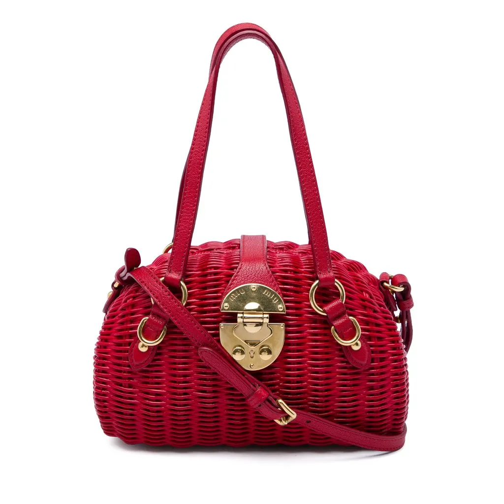 Miu Miu Wicker Rattan Satchel Red Rattan Good - Front View