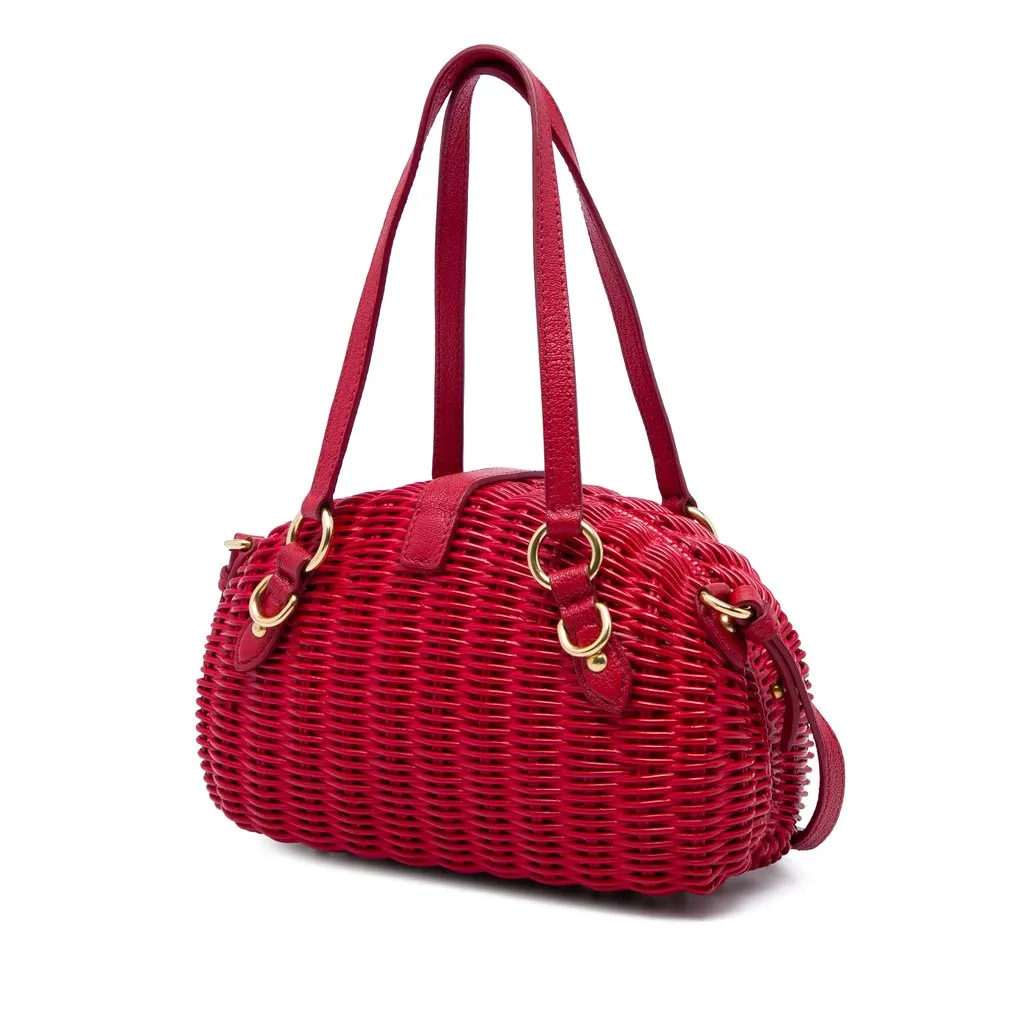 Miu Miu Wicker Rattan Satchel Red Rattan Good - Back View