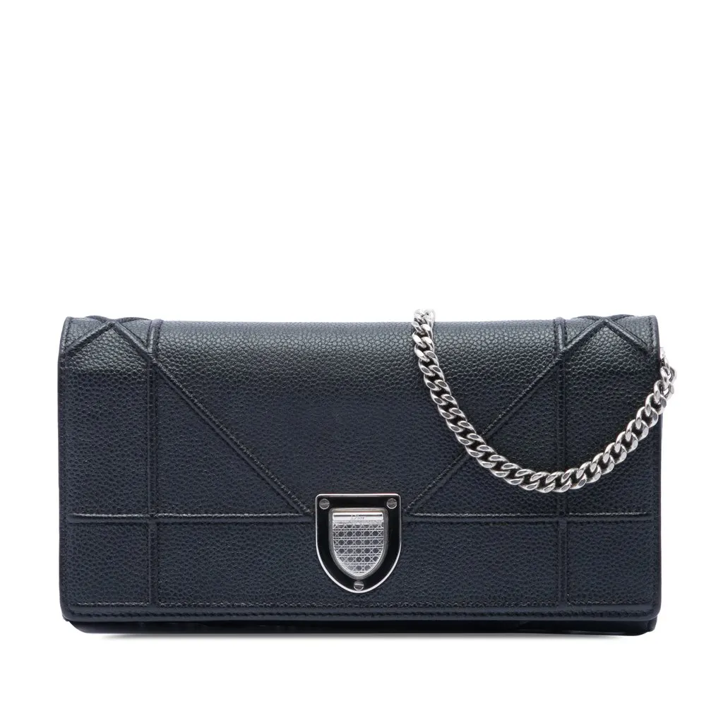 Dior Grained Calfskin Diorama Croisiere Wallet on Chain Black Leather Very good - Front View
