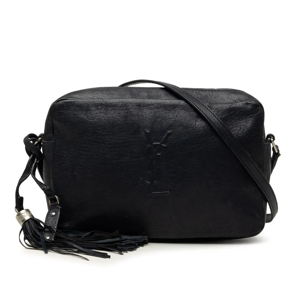 Saint Laurent Small Lambskin Monogram Lou Camera Bag Black Leather Very good - Front View