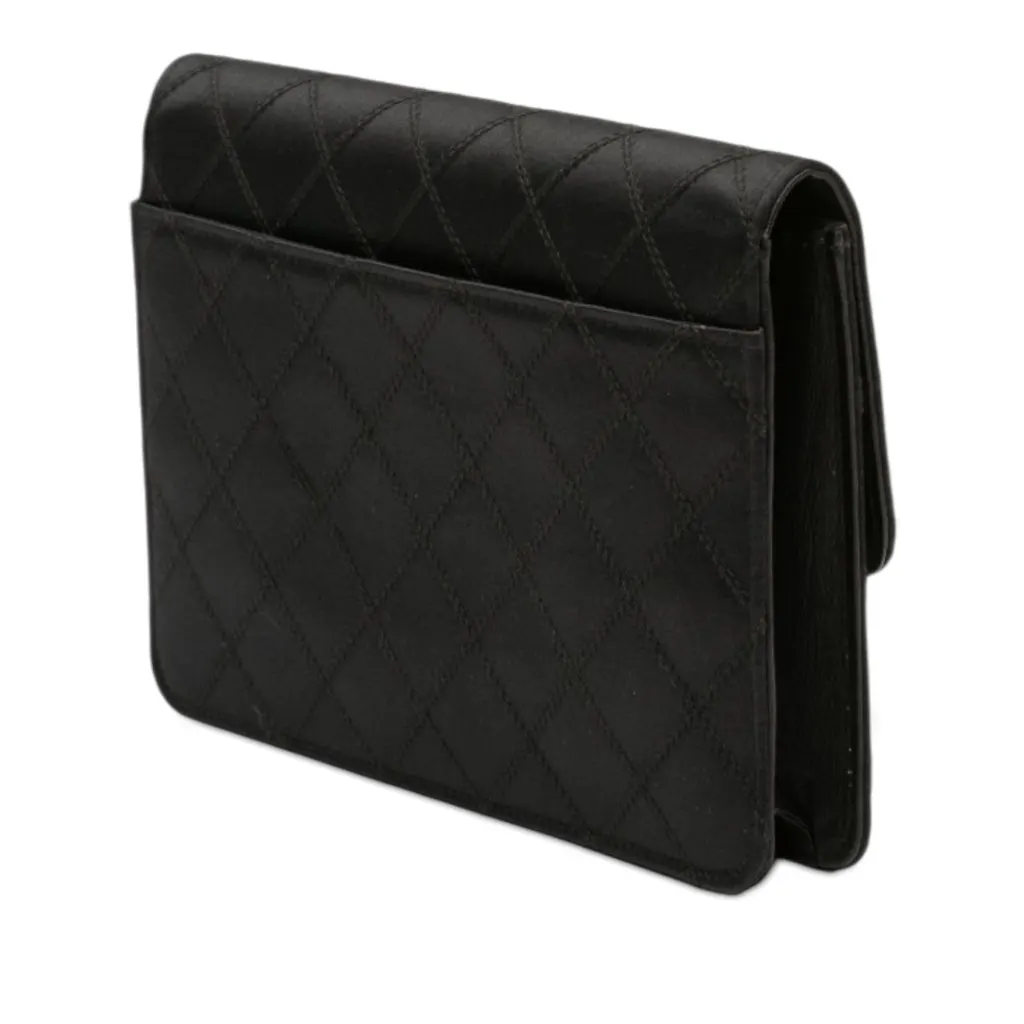 Chanel CC Satin Diamond Stitch Clutch Black Very good - Back View