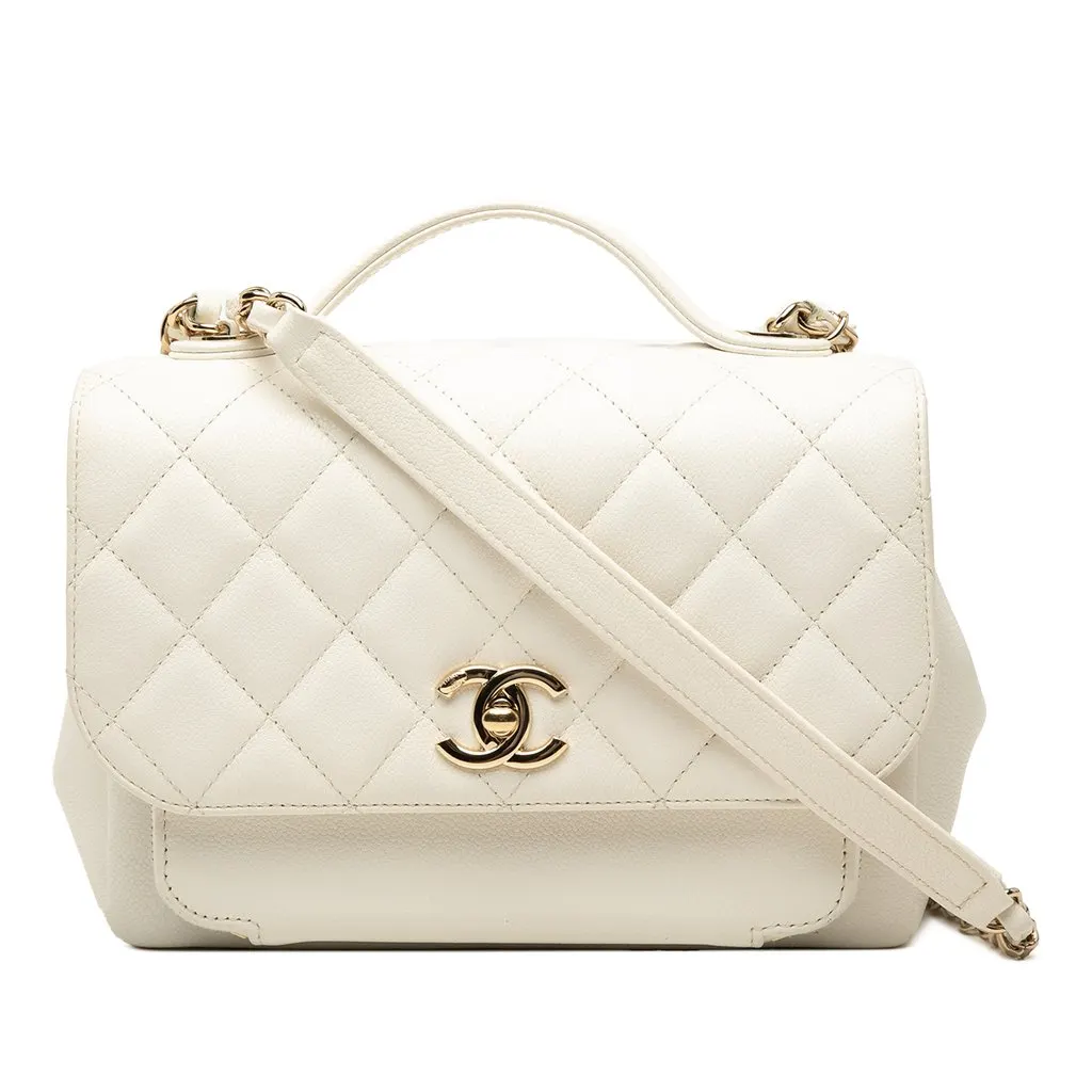 Chanel Medium Quilted Caviar Business Affinity Top Handle Flap White Leather Very good - Front View