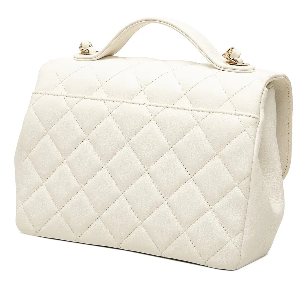 Chanel Medium Quilted Caviar Business Affinity Top Handle Flap White Leather Very good - Back View