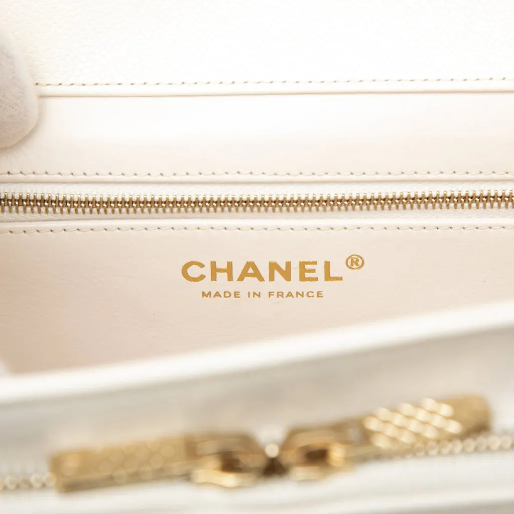 Chanel Medium Quilted Caviar Business Affinity Top Handle Flap White Leather Very good - Box View