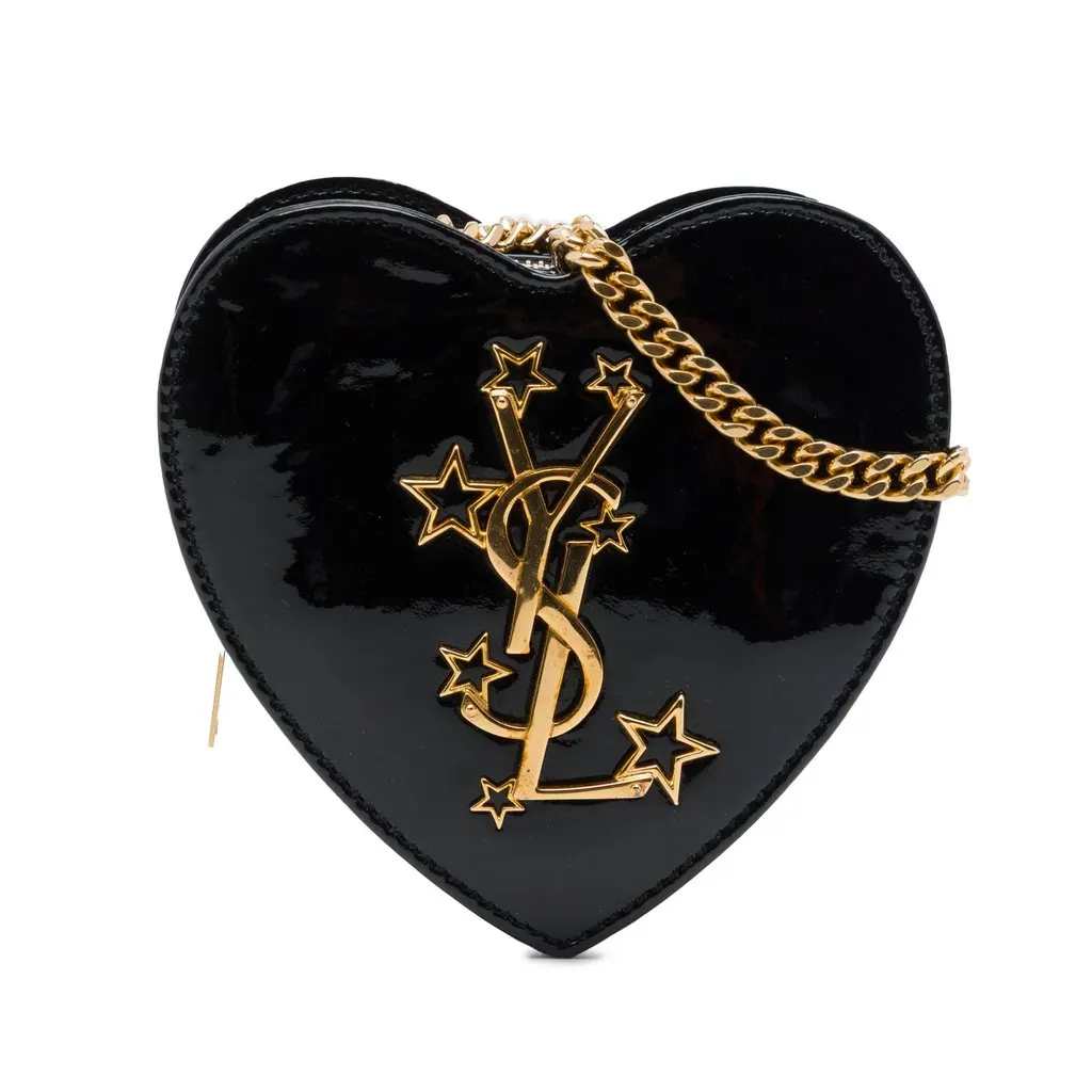 Saint Laurent Mini Patent Monogram Love Heart Chain Bag Black Leather Very good - Front View