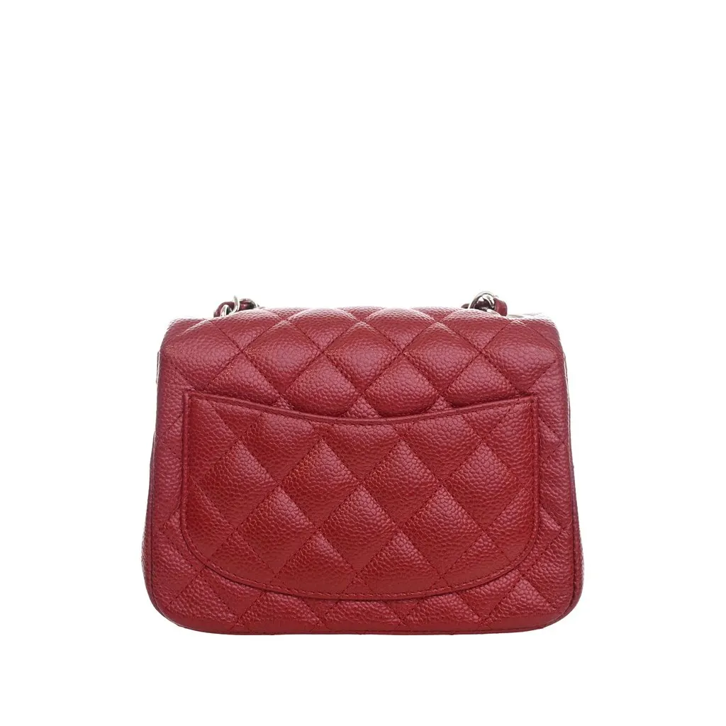 Chanel Mini Square Classic Caviar Single Flap Red Leather Very good - Back View