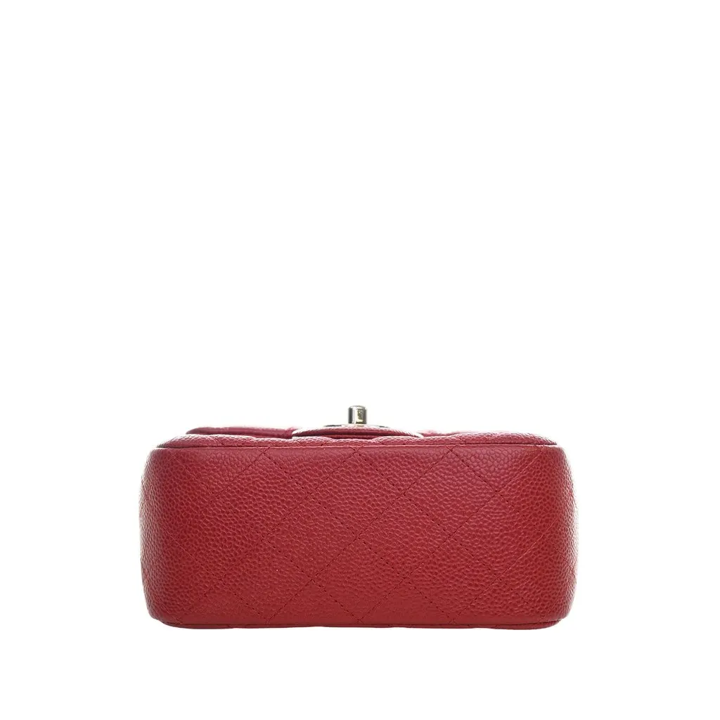 Chanel Mini Square Classic Caviar Single Flap Red Leather Very good - Inside View