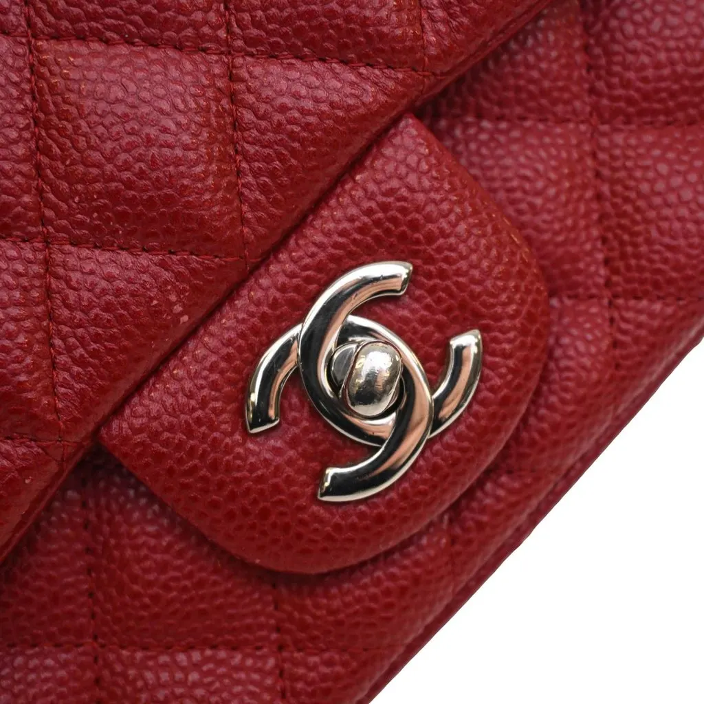 Chanel Mini Square Classic Caviar Single Flap Red Leather Very good - Model View
