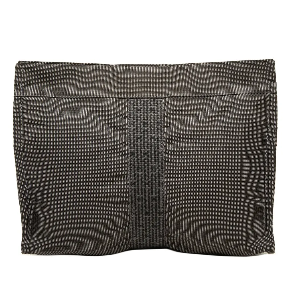 Hermès Canvas Herline Clutch Grey Canvas Good - Front View