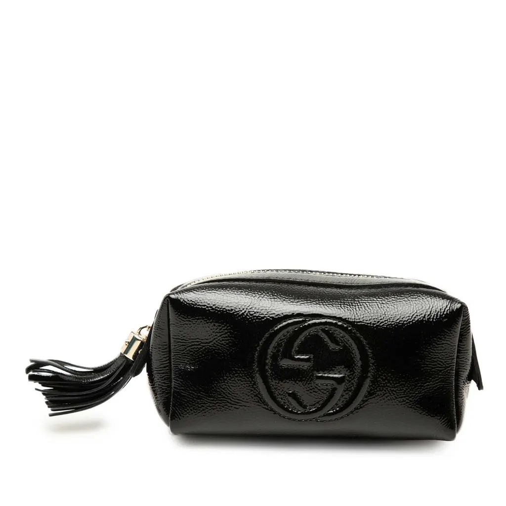 Gucci Patent Soho Cosmetic Pouch Black Leather Very good - Front View