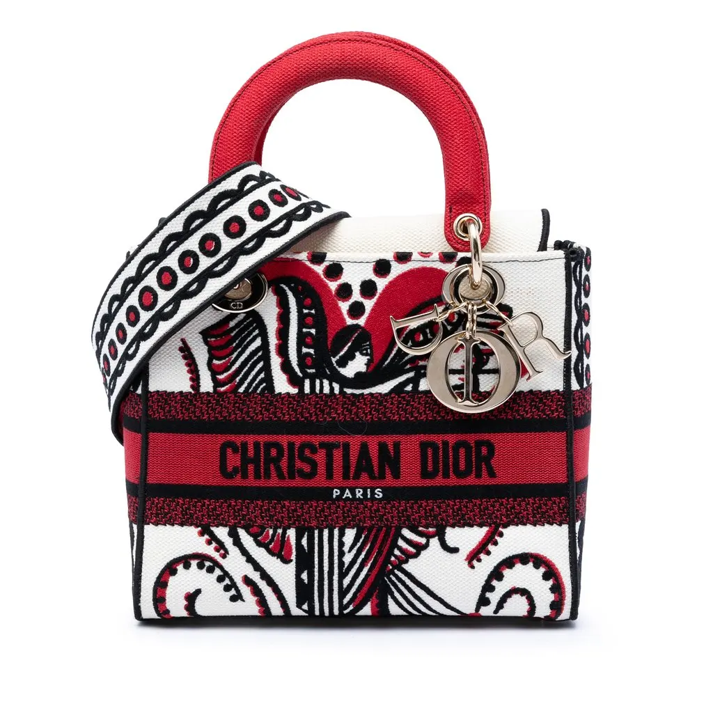 Dior Medium Embroidered Canvas Cupidon Lady D Lite White Very good - Front View