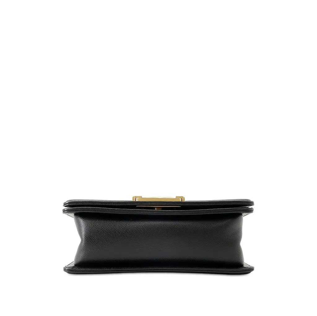 Chanel Small Quilted Caviar Boy Flap Black Leather Good - Inside View