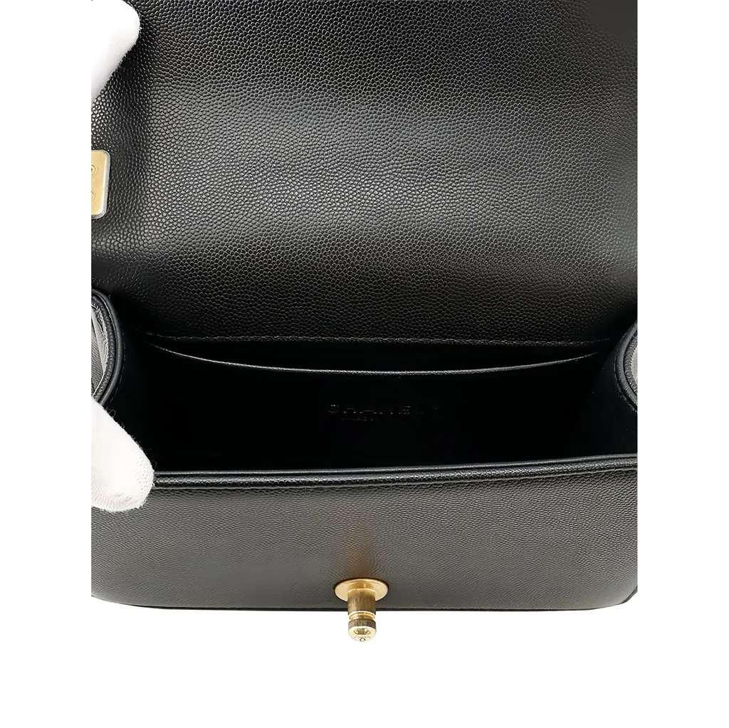 Chanel Small Quilted Caviar Boy Flap Black Leather Good - Model View