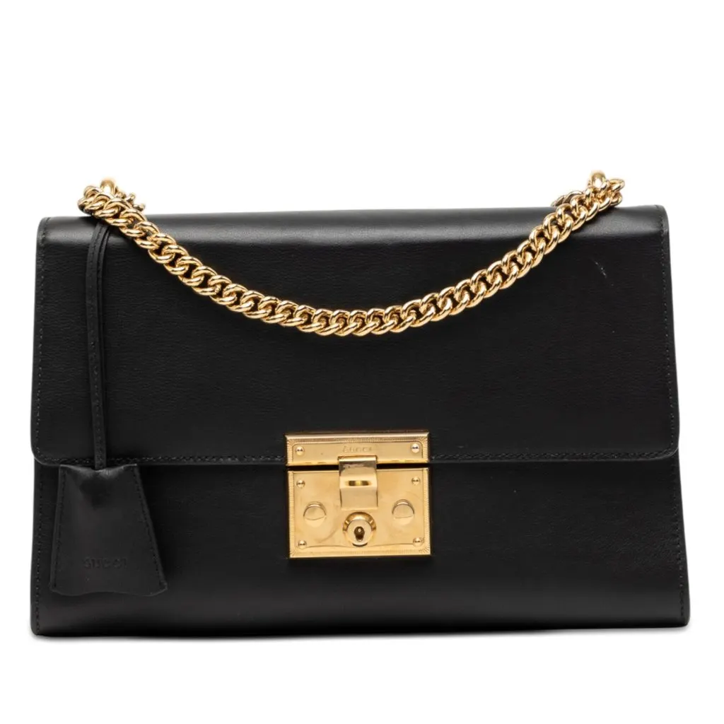Gucci Medium Calfskin Padlock Shoulder Bag Black Leather Very good - Front View