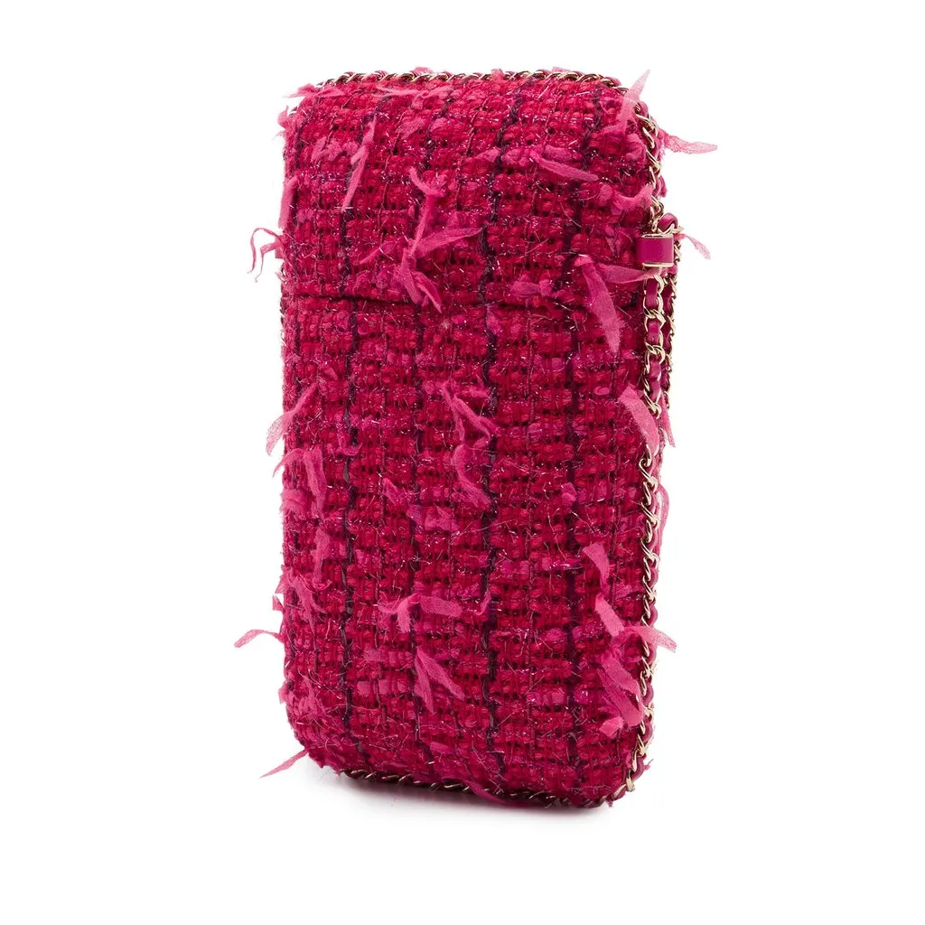 Chanel Tweed Chain Around Phone Holder Pink Tweed Very good - Back View