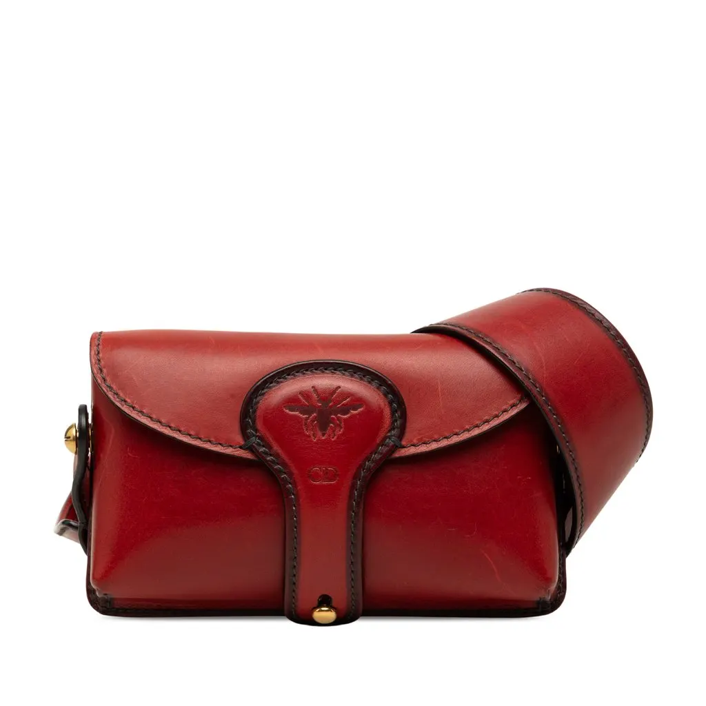 Dior Mini Leather D Bee Saddle Bag Red Leather Very good - Front View