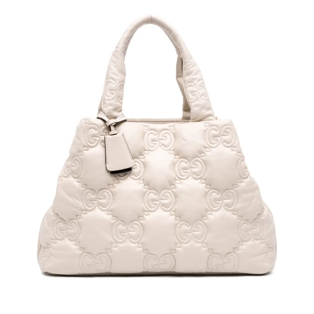 Gucci Large GG Matelasse Calfskin Tote White Leather Very good - Front View