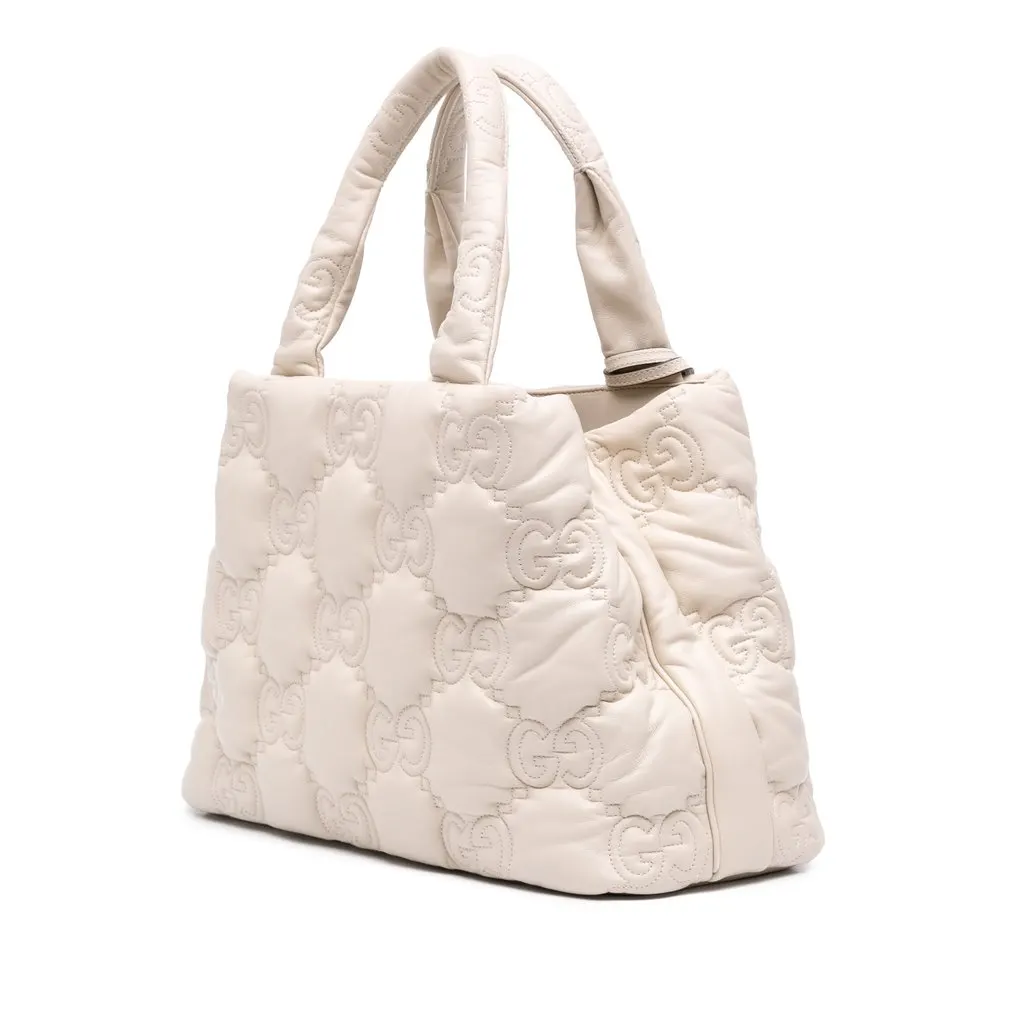 Gucci Large GG Matelasse Calfskin Tote White Leather Very good - Back View