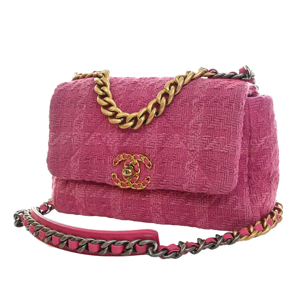 Chanel Medium Tweed 19 Flap Pink Very good - Back View