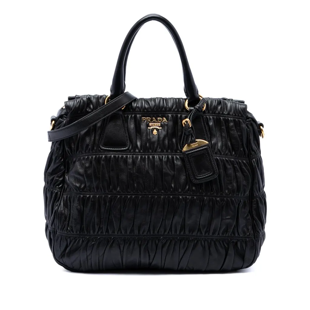 Prada Nappa Gaufre Satchel Black Leather Very good - Front View