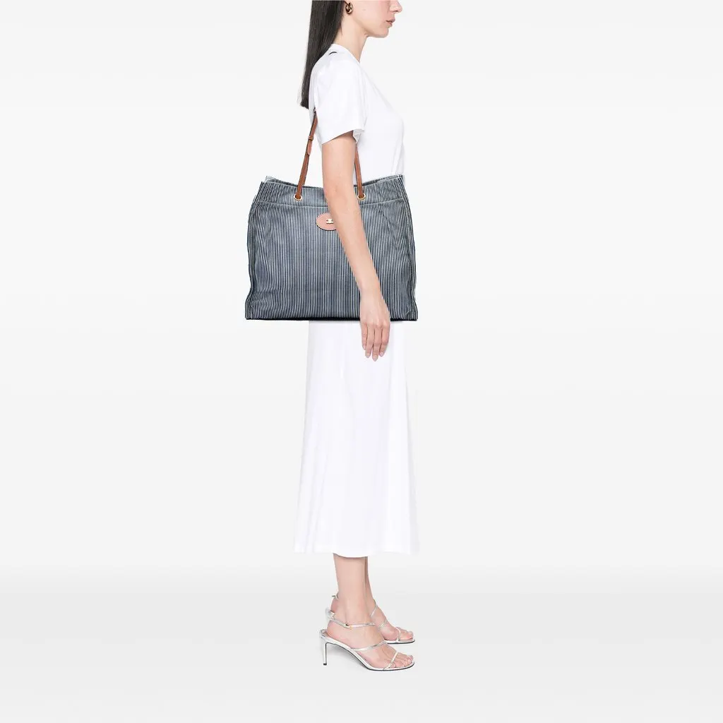 Celine Striped Textile and Calfskin Squared Cabas Tote Blue Canvas Very good - Box View