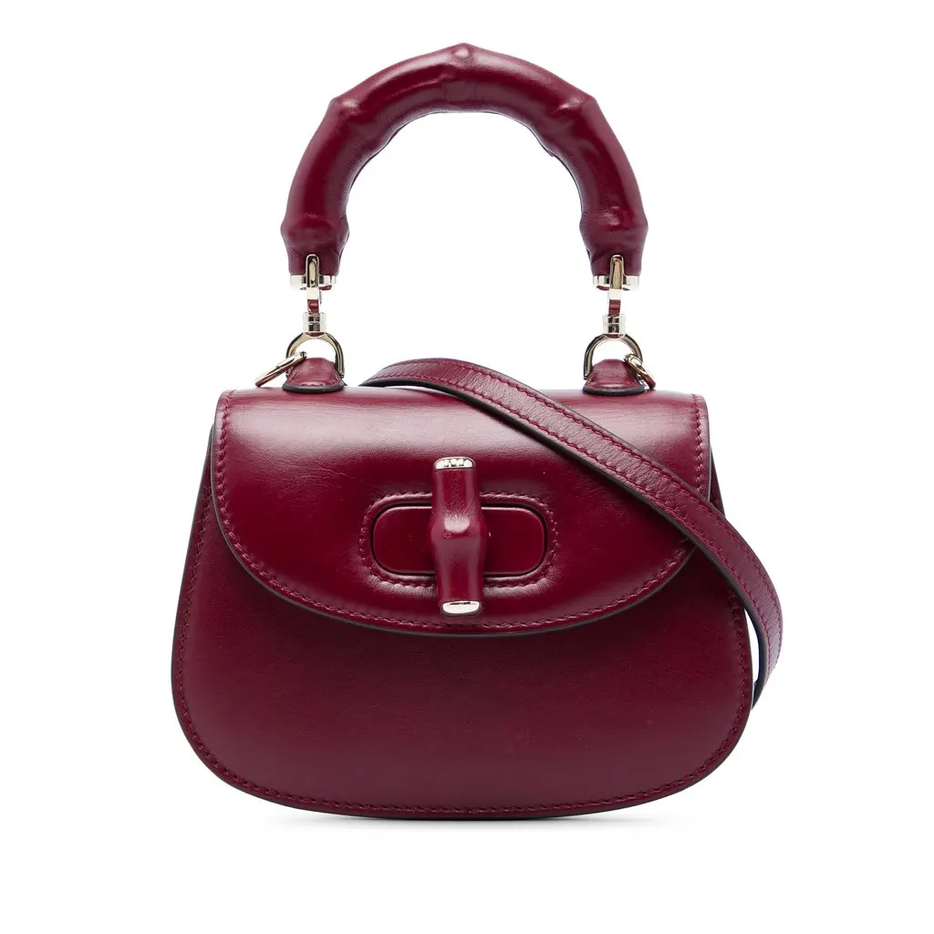 Gucci Mini Calfskin Bamboo Night Red Leather Very good - Front View