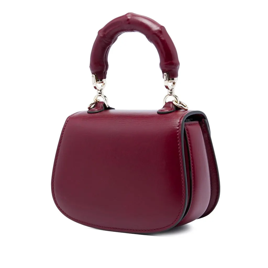 Gucci Mini Calfskin Bamboo Night Red Leather Very good - Back View